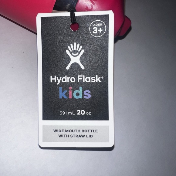Hydro Flask Kids Wide Mouth Bottle 20 Oz Peony Hot Pink Wide Mouth Straw Cap NEW - Picture 4 of 5